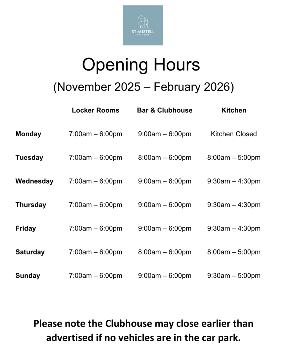 Opening Hours St Austell Golf Club